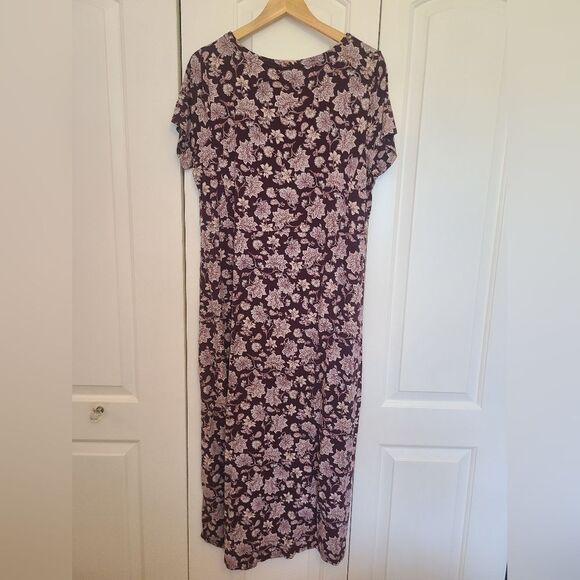 J Jill Wearever V-neck Floral Stretch Maxi Dress Pockets Size L - Picture 6 of 11
